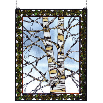 28W X 36H Birch Tree in Winter Stained Glass Window