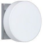 Besa Lighting - Besa Lighting 1WS-773807-LED-CR Ciro - 6.38" 5W 1 LED Mini Wall Sconce - Ciro�s low-profile round shape is handcrafted Opal glass. This modern wall light offers flexible design potential for a variety of bath/vanity decorating schemes. Mount horizontally or vertically. ADA-Compliant. Our Opal glass is a soft white cased glass that can suit any classic or modern decor. Opal has a very tranquil glow that is pleasing in appearance. The smooth satin finish on the clear outer layer is a result of an extensive etching process. This blown glass is handcrafted by a skilled artisan, utilizing century-old techniques passed down from generation to generation. The sconce fixture is equipped with plated steel square lamp holders mounted to linear rectangular tubing, and a low profile square canopy cover. These stylish and functional luminaries are offered in a beautiful Chrome finish.  Mounting Direction: Horizontal/Vertical  Shade Included: TRUE  Dimable: TRUE  Color Temperature:   Lumens: 450  CRI: +  Rated Life: 25000 HoursCiro 6.38" 5W 1 LED Mini Wall Sconce Chrome Opal Matte GlassUL: Suitable for damp locations, *Energy Star Qualified: n/a  *ADA Certified: YES *Number of Lights: Lamp: 1-*Wattage:5w LED bulb(s) *Bulb Included:Yes *Bulb Type:LED *Finish Type:Chrome
