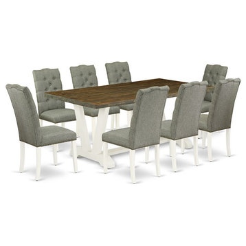 East West Furniture V-Style 9-piece Wood Dining Set in White/Smoke