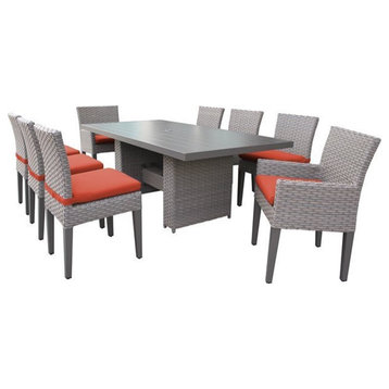 Florence Rectangular Outdoor Patio Dining Table 6 Armless Chairs in Tangerine