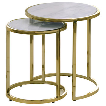 Massimo End Table, Faux Marble Top, Gold Steel Base