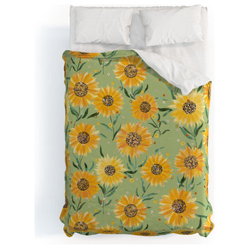 Deny Designs Ninola Design Countryside Sunflowers Summer Green Duvet Cover, Full