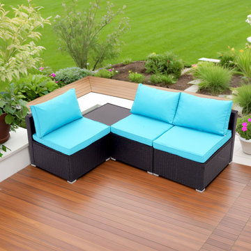 Ainfox 4 Pieces Patio Furniture Sets, Outdoor Wicker Rattan Sectional Patio Sofa