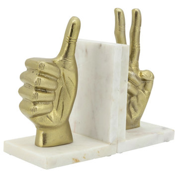 2-Piece Set Hand Sign Bookends, Gold