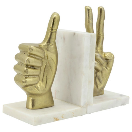 2-Piece Set Hand Sign Bookends, Gold