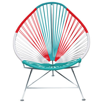 Multicolor Indoor/Outdoor Handmade Acapulco Chair, Mexico Weave, Chrome Frame