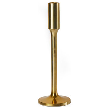 Serene Spaces Living Shiny Modern Gold Candlestick Holder, 2 Size Options, Large