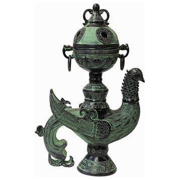Chinese Green Black Ancient Phoenix Bird Incense Holder Display Vessel Hws1446