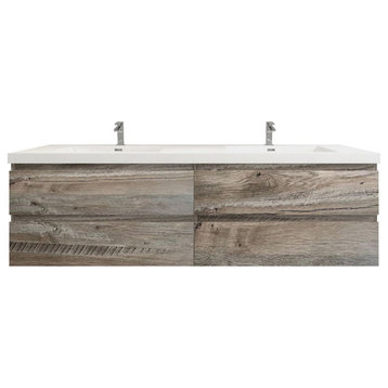 BTO 72" Wall Mounted Bath Vanity With Reinforced Acrylic Sink, Double Sink, Natural Wood