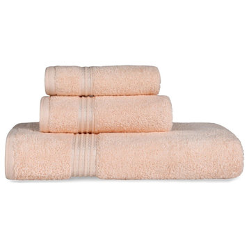3 Piece Egyptian Cotton Hand Bathroom Towel, Peach