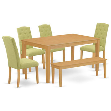 East West Furniture Capri 6-piece Wood Dining Set in Oak/Lime Green