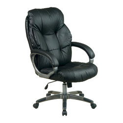 Executive Leather Chair, Black with Pewter Coated Finish Base - Office Chairs