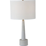 Renwil Inc - Renwil Inc LPT884 Normanton - One Light Small Table lamp - The sculptural silhouette of this modern table lamp embraces natural stone as an artistic medium. Carved from slabs of white marble, the decorative stone lamp base uses simple geometric forms to create stunning results, with a conical stem that stands upon a cylindrical base. Antique brass-plated accents and an off-white linen drum lampshade lend an aire of refinement to this lavish accent light.  Shade Included: TRUE   Product Type: Table lamp Country Of Origin: China  Adjustable chain/cord: No  Switch Location: Socket  Shade Included: Off WhiteNormanton One Light Small Table lamp White Marble/Antique Brass Off White Shade *UL Approved: YES *Energy Star Qualified: n/a  *ADA Certified: n/a  *Number of Lights: Lamp: 1-*Wattage:100w E26 bulb(s) *Bulb Included:No *Bulb Type:E26 *Finish Type:White marble, antique brass