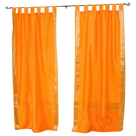 Lined-Pumpkin  Tab Top  Sheer Sari Curtain / Drape / Panel   - 43W x 84L - Pair