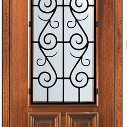 Prehung Single Door 96 Mahogany St. Charles 2/3 Lite Wrought Iron - Front Doors