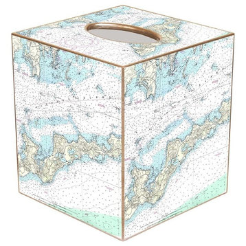 TB1490-Fishers Island Nautical Chart Map Tissue Box Cover