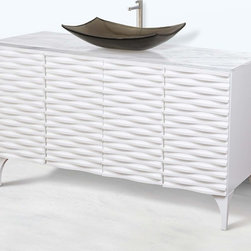Art Deco 60 inch White Gloss Finish Bathroom Vanity Marble Top - Bathroom Vanities And Sink Consoles