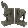 Distressed Finish Carved Wood Look Horse Head and Tail Bookends