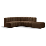 Meridian Furniture - Arc Velvet Upholstered 5-Pc. L-Shaped Modular Sectional, Brown - Give your living room or den the perfect blend of style and versatility with this Arc velvet fabric curved modular Sectional. Part of the Arc modular furniture collection, this Sectional comes upholstered in rich brown velvet fabric and features deep channel tufting that adds a touch of luxury while enhancing comfort and support. A seamless combination of form and function, this chair can be used with other Arc pieces to create a myriad of configurations in your well-curated room.
