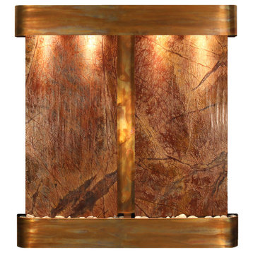Aspen Falls Water Fountain, Brown Marble, Rustic Copper, Round