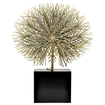 Modern Industrial Gold Black Burst Sculpture, 17" Organic Twig Shape Minimalist