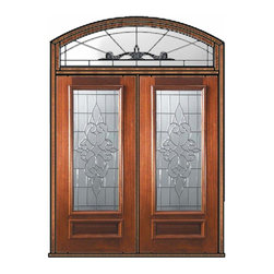 Pre-hung Transom Double Door 80 Wood Mahogany Courtlandt 3/4 Lite - Front Doors