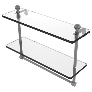 Mambo 16" Two Tiered Glass Shelf with Towel Bar, Matte Gray