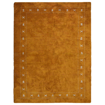 Hand Knotted Loom Silk Mix Area Rugs Contemporary Orange