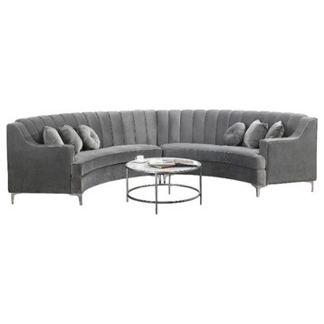 Legend Vansen 141" Curved Symmetry Modern Velvet Sectional Sofa in Gray