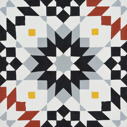 Moroccan Mosaic and Tile House - Semara Handmade Cement Tile, Black/Gray/Red/Yellow, Sample - Wall And Floor Tile
