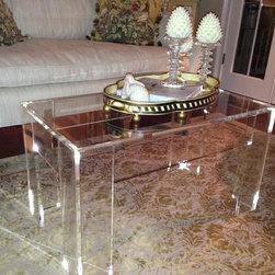 Coffee Table - Lucite with flange and optional lower shelf - square or rectangle - Products