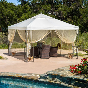 Doheny Outdoor Steel Gazebo Canopy w/ Net Drapery