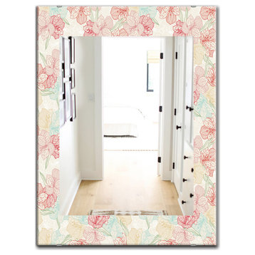 Designart Pink Blossom 16 Traditional Frameless Wall Mirror, 28x40