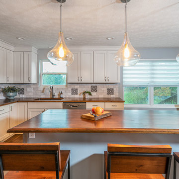 Farmhouse kitchen with wood counter tops