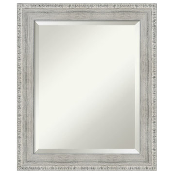 Rustic White Wash Beveled Wood Bathroom Wall Mirror - 20.5 x 24.5 in.