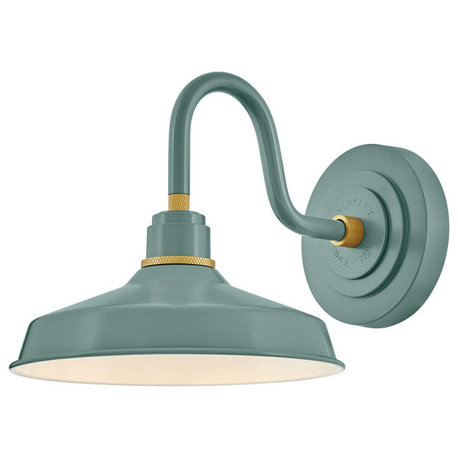 Hinkley Foundry Classic Small 9.5" Gooseneck Barn Light, Sage Green + Brass