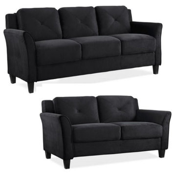Home Square Transitional 2 Piece Set with Sofa and Loveseat in Black
