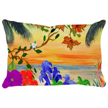 Beach House Lumbar Pillows, Floral Sunset Beach