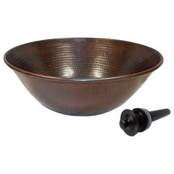 14" Round Aged Copper Vessel Bathroom Sink with Drain