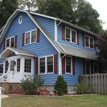 Blue house, red shutters
