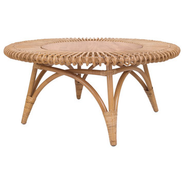 Alani Rattan Round Coffee Table With Wood Top