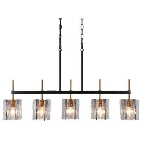 LNC Tucana Polished Gold and Matte Black Modern Kitchen Island Light, 5 Light