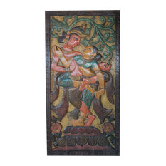 Mogul Interior - Consigned Vintage Hand Carved Krishna Radha Divine Love  Door Panel - Wall Accents