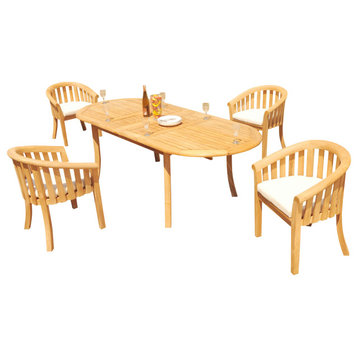 5-Piece Outdoor Teak Dining Set: 94" Oval Extension Table, 4 Lenong Arm Chairs