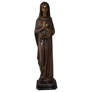 Mother Maria Madonna Praying Bronze Statue Size: 4" x 4" x 27"H