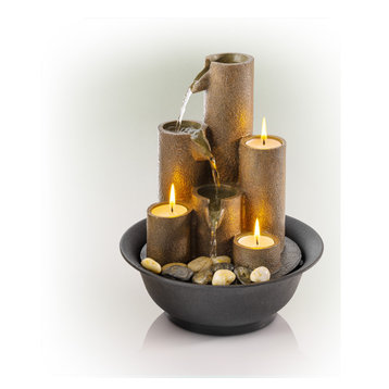Alpine Tiered Column Tabletop Fountain With 3 Candles, 11" Tall