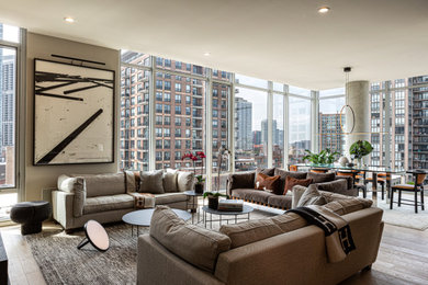 Design ideas for a contemporary living room in Chicago.