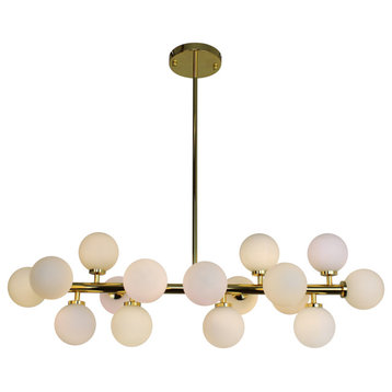 The Broadway Brass and Frosted Glass Globe Rectangular Chandelier, Brass