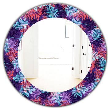 Designart Tropical Mood Blue 6 Bohemian Frameless Oval Or Round Wall Mirror, 32x