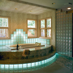 Glass Block Shower and Bathtub with Lights - Showerheads And Body Sprays